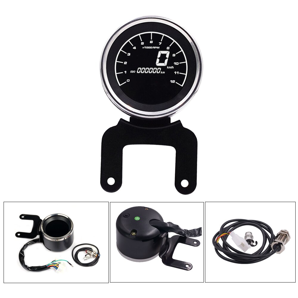 EVGATSAUTO LED-achtergrondverlichting 12 V Motorfiets Dual Kilometerteller Snelheidsmeter Gauge Kit Geschikt voor Cafe Racer motorfietsen en andere motorsportwagens en retro