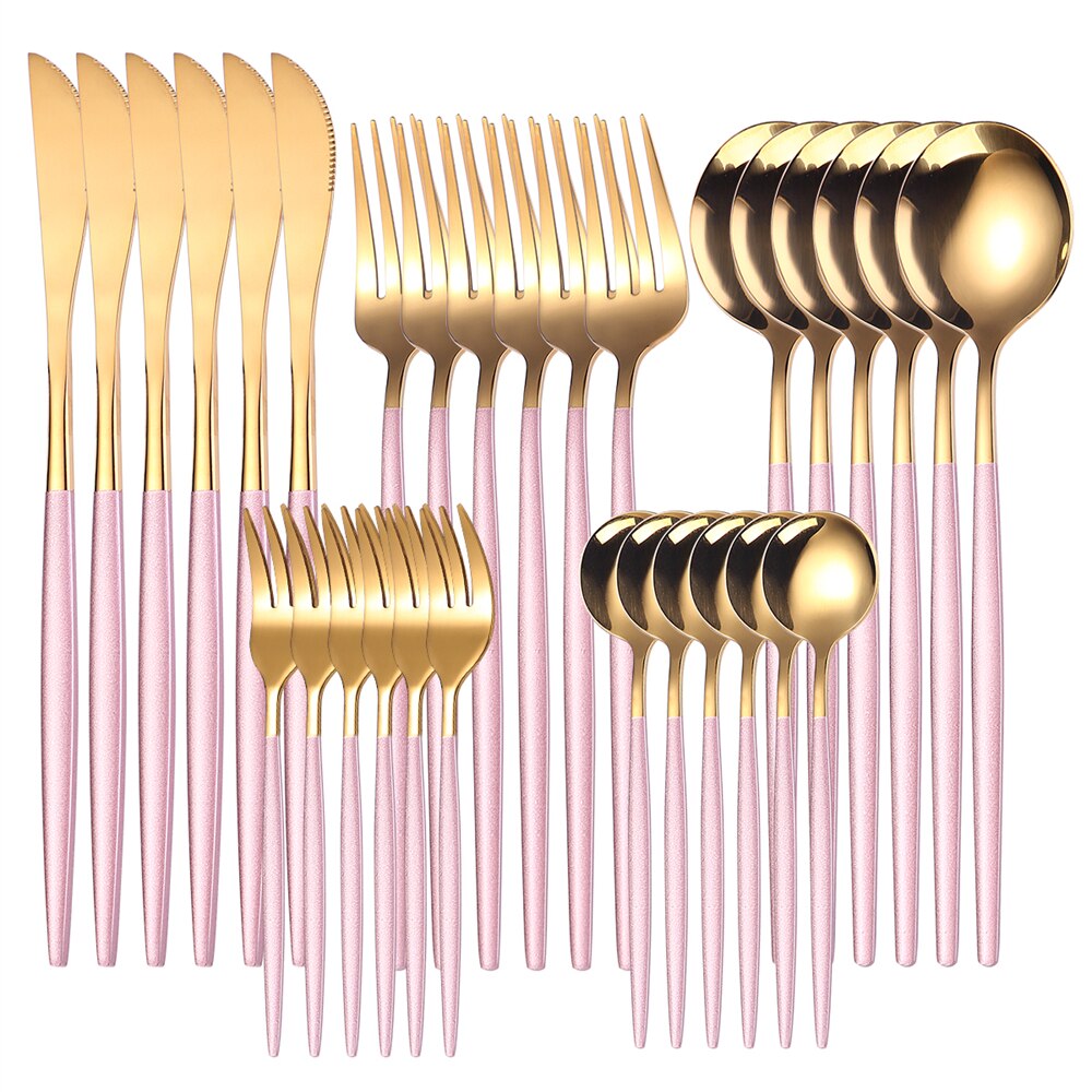 Couverts en acier inoxydable, 30 pièces, service de table en or, vaisselle en acier inoxydable, fourchette en or, cuillère couteau, service d'argenterie de luxe pour Banquet: 30Pcs Pink Gold