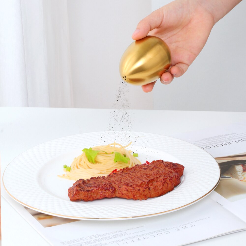 1/2 st salt krydda peppar shaker rostfritt stål äggformad krydda flaska kök prylar metall salt peppar hållare krydda