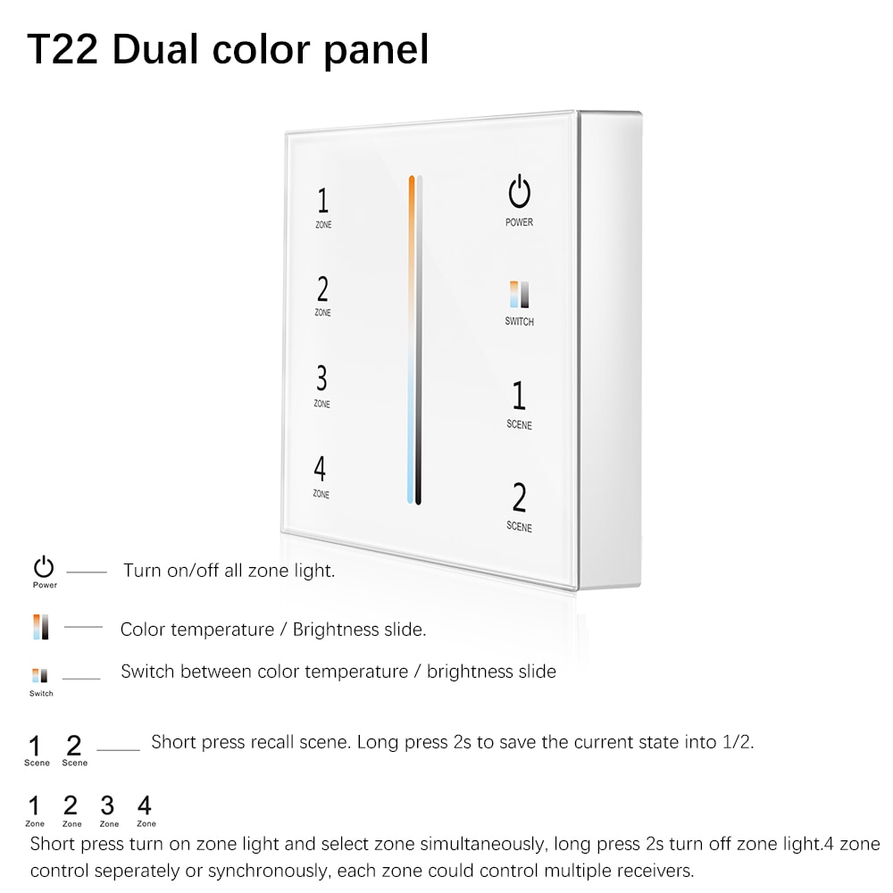 2,4g T21/T22/T24/T25 4 Zone Clever berühren Tafel fernbedienung LED Dimmer dimmen/RGB /RGBW/RGB + CCT Helligkeit LED Regler für LED streifen