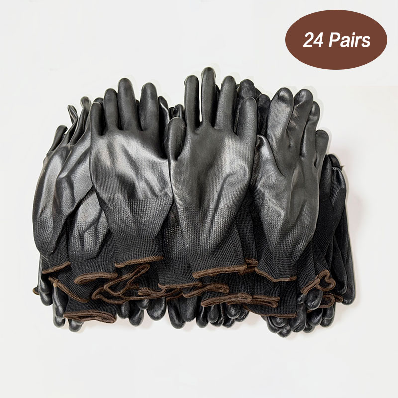 Guantes de poliuretano con revestimiento de PU para hombres y mujeres, guantes de trabajo de seguridad duraderos, suministros de reparador de carpintero, sin logotipo, 12/24 pares: YELLOW / S