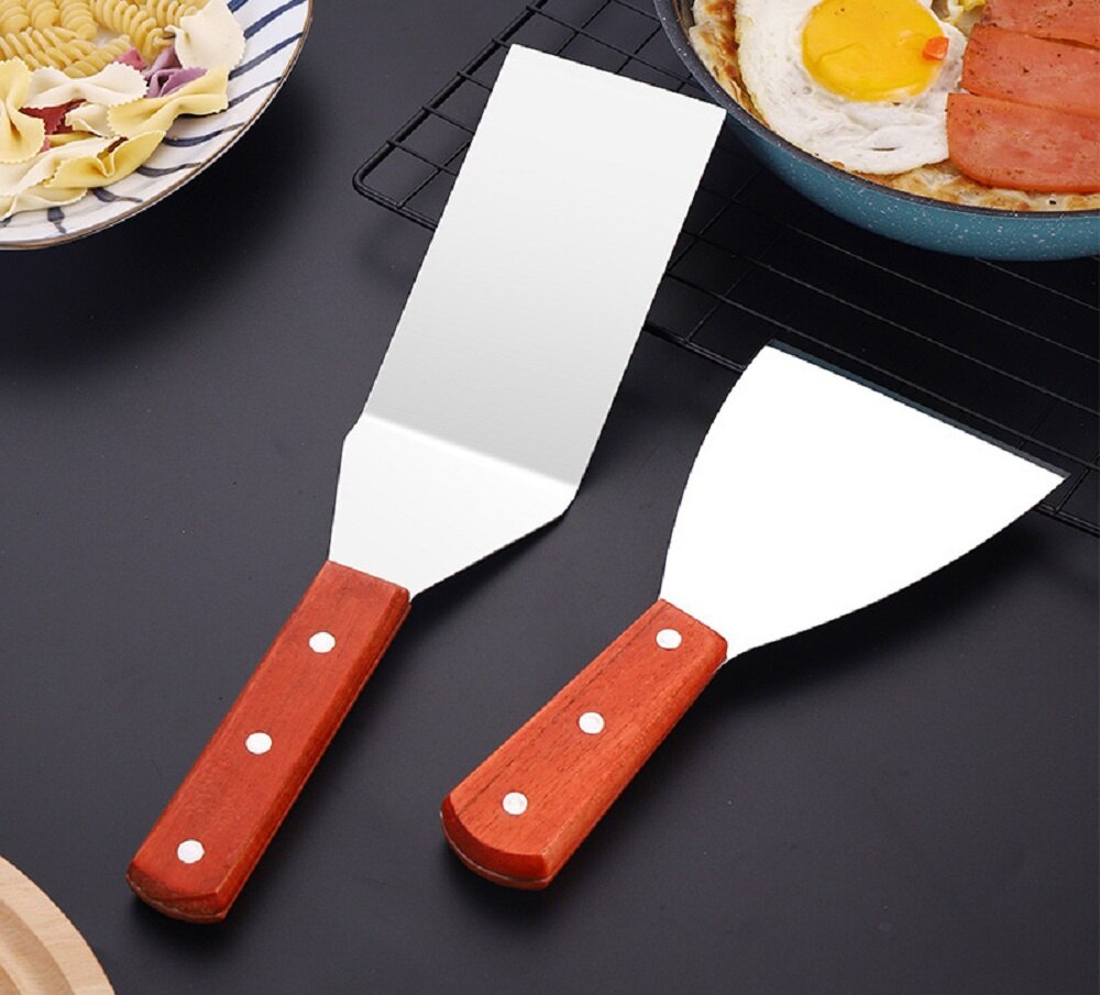 Metal Spatula For Cast Iron Skillet Stainless Steel Grill Spatula Slotted Spatula Turner Fish Spatula With Wood Handle