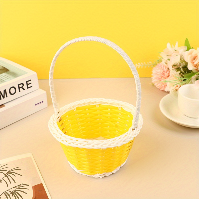 Plastic Rattan Woven Blue Easter Egg Basket Round Storage Basket Home Basket: Yellow