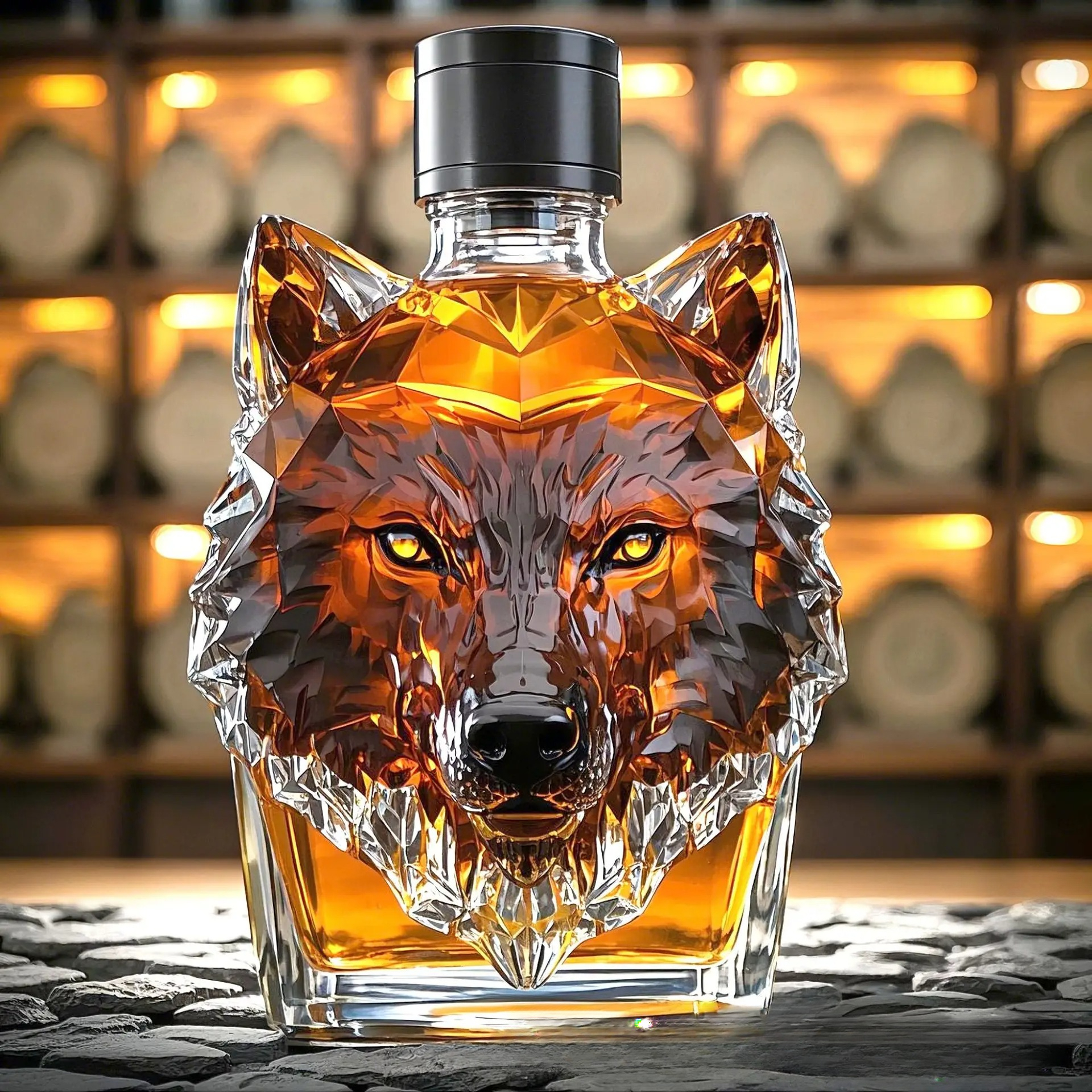 Nueva botella de whisky con cabeza de lobo, botella de proceso de vidrio de alto borosilicato, botella en forma de Animal: BLANCO