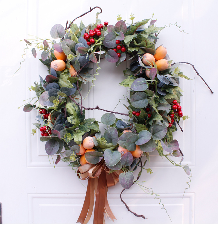 Autumn Harvest Decor Garland Handmade Farmhouse Wreath Fruit Leaves Rustic Decoration Door Wreath Thanksgiving Ornaments