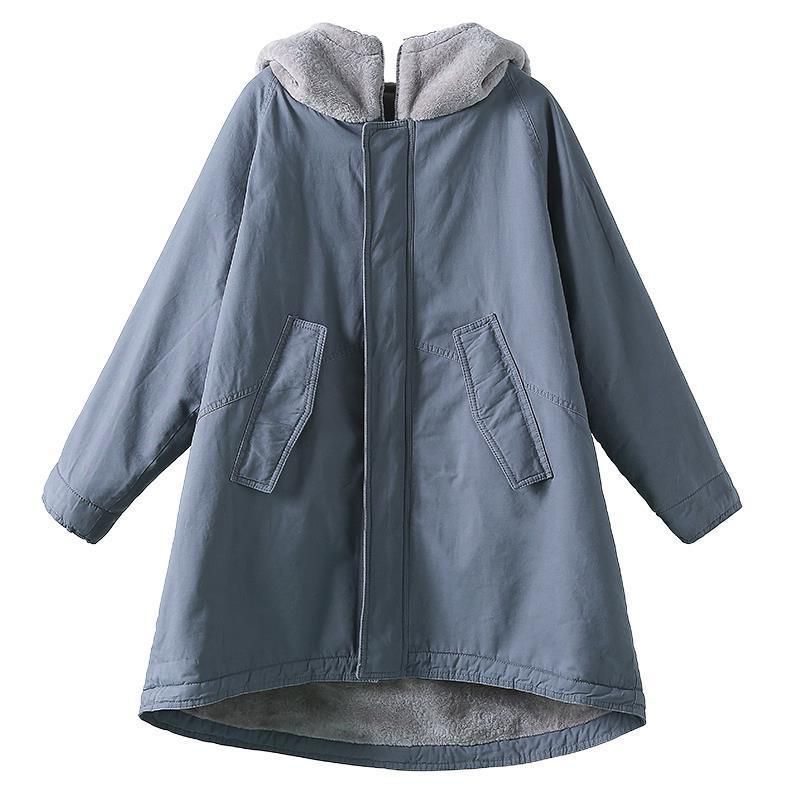 Plus Size Winter Thickened Cotton-padded Coat Outdoor Hiking Sport Travel Women Mid-length Fleece Hooded Parker Windbreaker