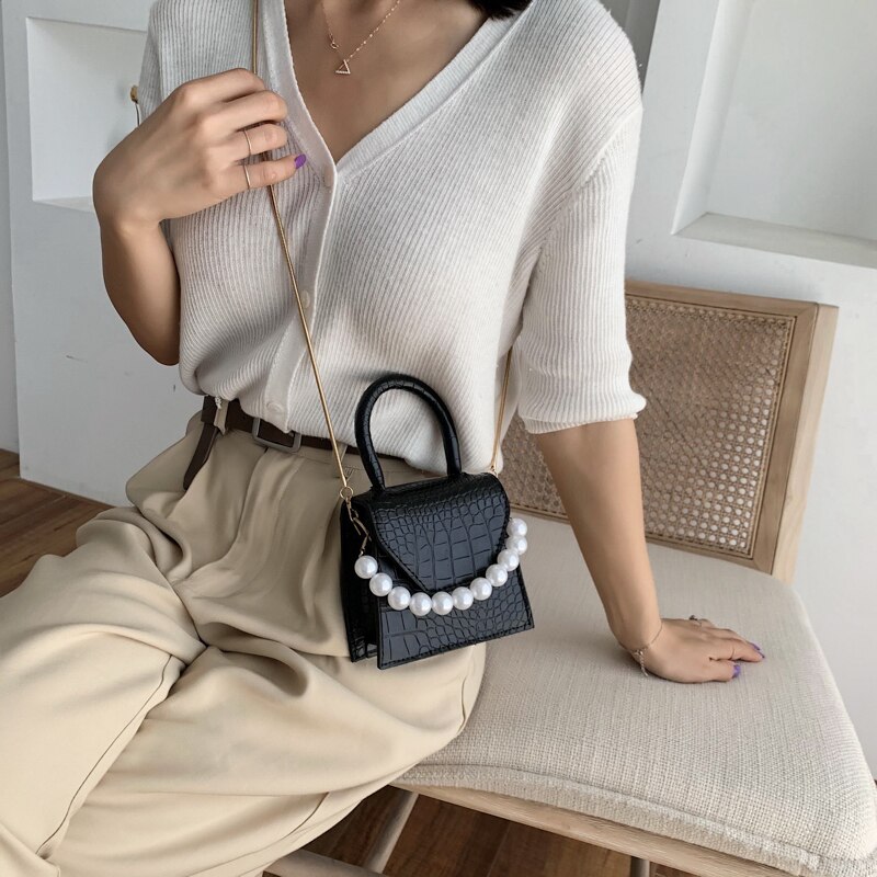 Perle poignée Super mini en cuir PU sacs à bandoulière pour femmes sac à bandoulière voyage sacs à main motif pierre