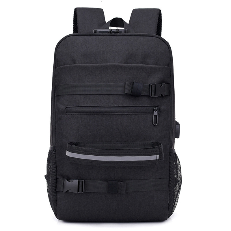 Sac à dos de Skateboard antivol avec verrouillage par mot de passe, chargeur USB, à bandoulière pour voyage, loisirs, ordinateur, Longboard: Black