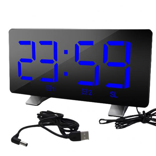 Large Screen Digital Alarm Clock USB Multifunction Display Time LED Mirror Clock Table Desk Home Decor reloj despertador: Blue