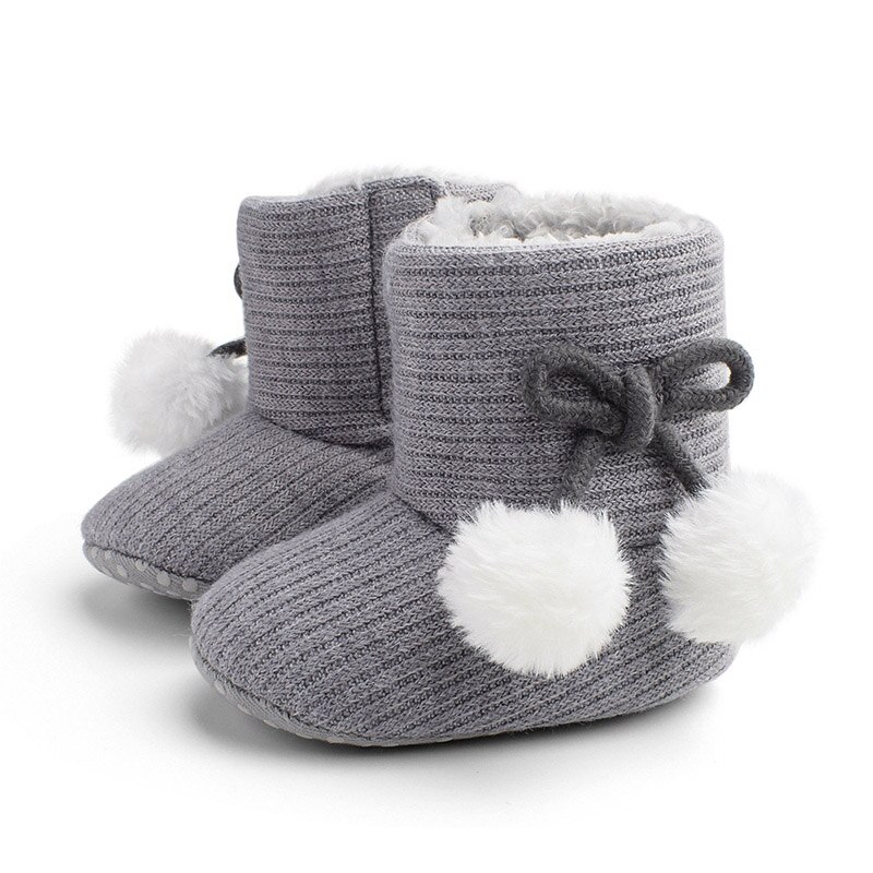 Baby Weichen Sohlen hoch oben Bootie Nicht-Unterhose Weiche Baumwolle Baby Kleinkind lässig Schuhe Herbst Winter Warme Plüsch Ball solide Stiefel: Grau / 7-12 Monate