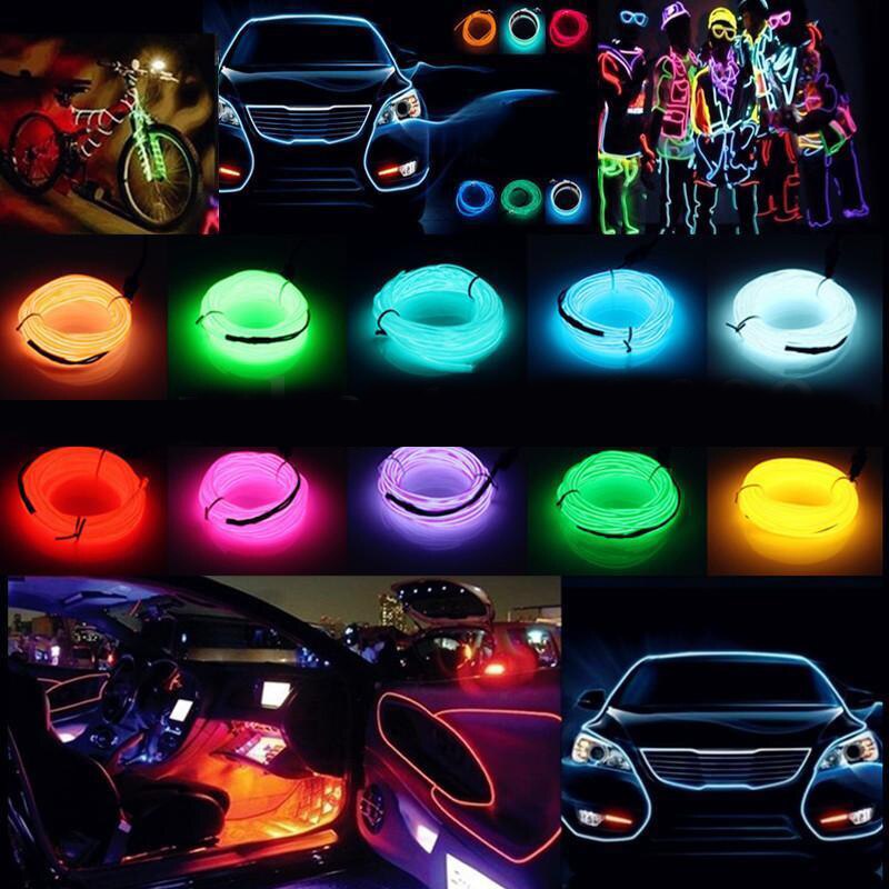 Tira de luz LED Flexible de neón para Navidad, cinta con Cable electroluminiscente, LED neón, coche con luces, decoración, resistente al agua