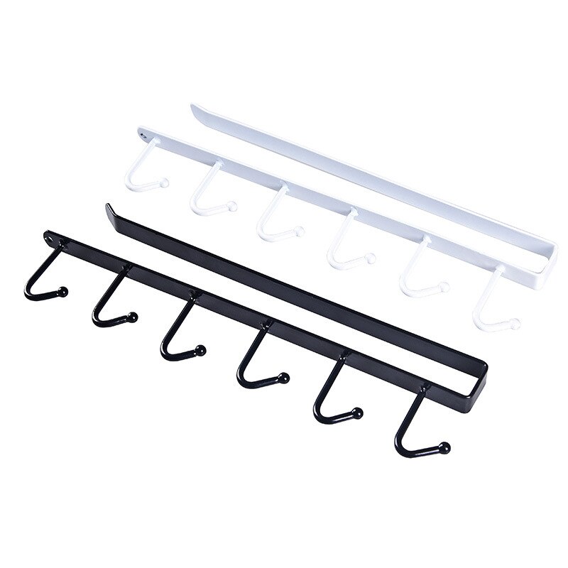 Rails Slaapkamer Deur 6 Haken Keuken Bekerhouder Hangen Kast Plank Opbergrek Organizer Voor Tassen Handdoek