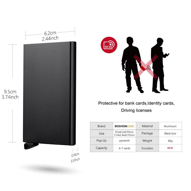 BOSHIONCASE de aluminio de la tarjeta de crédito de funda, soporte Porte Carte Bancaire Kreditkartenetui Kaarthouder Pop Rfid bloqueo Metal