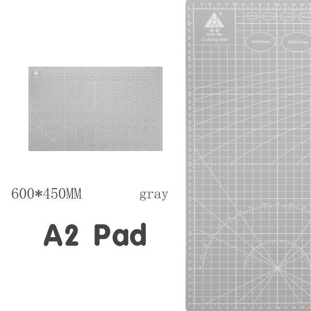 60 * 45cm a2 skærebræt gitter linje selvhelbredende skærebræt håndværk kort flerfarvet dobbeltsidet desktop skærepude: Lysegrå