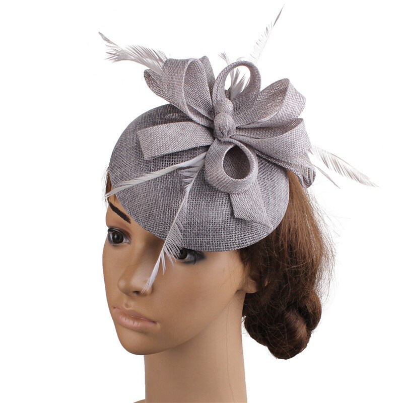 Fs Vrouwen Vintage Kerk Hoed Tovenaar Grote Derby Rose Rode Hoofdband Veer Mesh Party Hoeden Cocktail Grote Bruiloft Hoeden Fedora: Gray