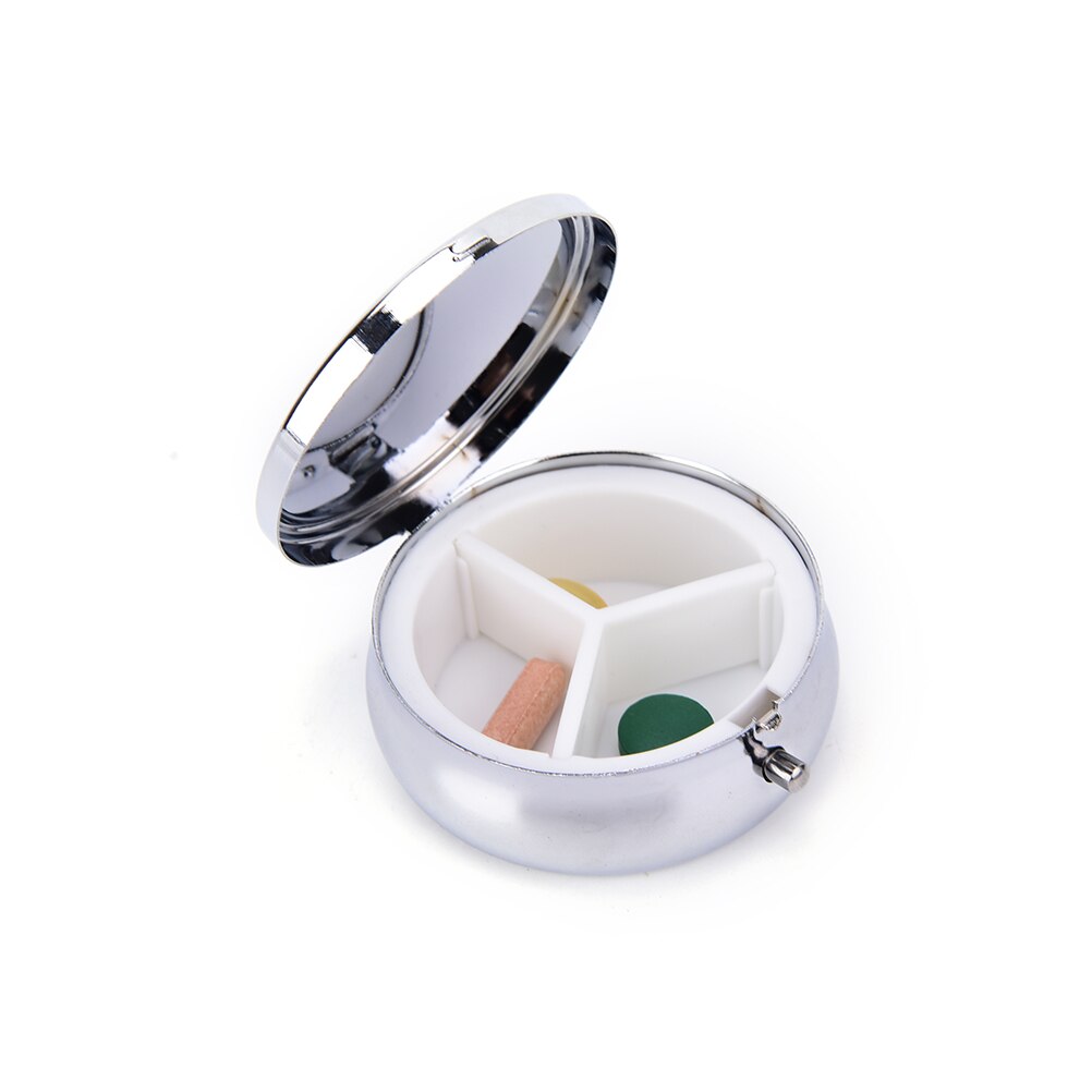 1PCS Portable Metal Round Flower Print Organizer Cute Compartment Pill Case Storage Tablet Container Medicine Box: Gold