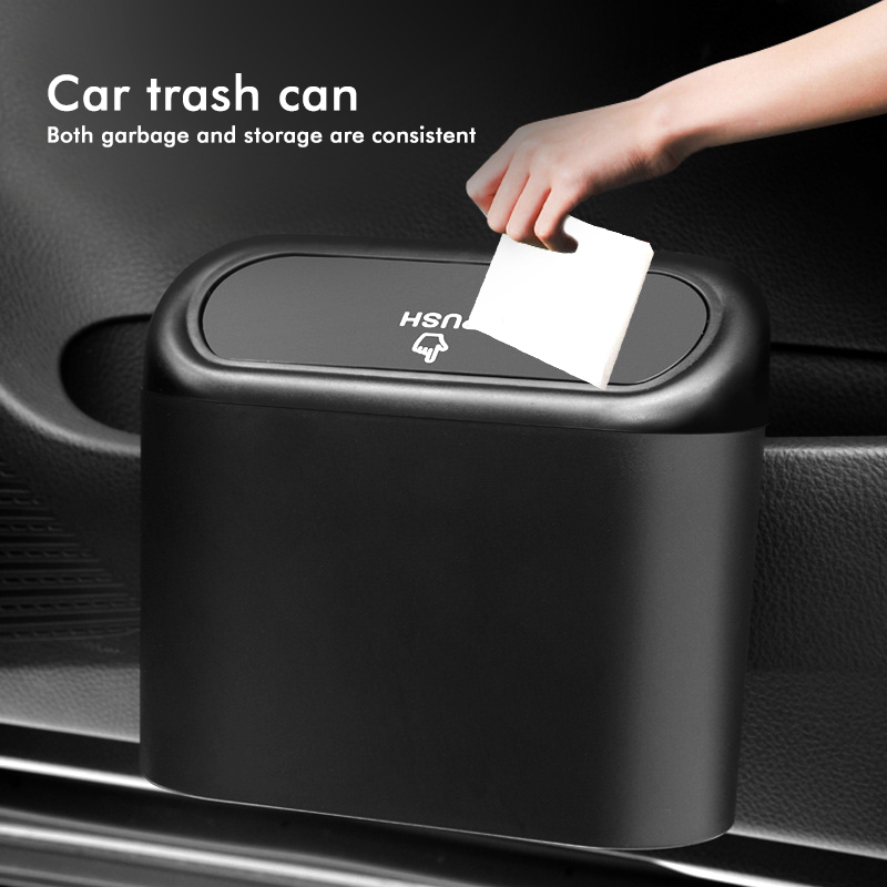 Cubo de basura para coche, cubo de basura colgante, caja de basura dura de presión ABS con tapa, organizador de fila trasera plegable multifuncional Universal