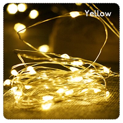 Guirlande lumineuse LED avec fil d&#39;argent, 2/5/10M, pour noël, fête à domicile, mariage, décoration, bouteille, féerique: Yellow / 2M 20LEDs