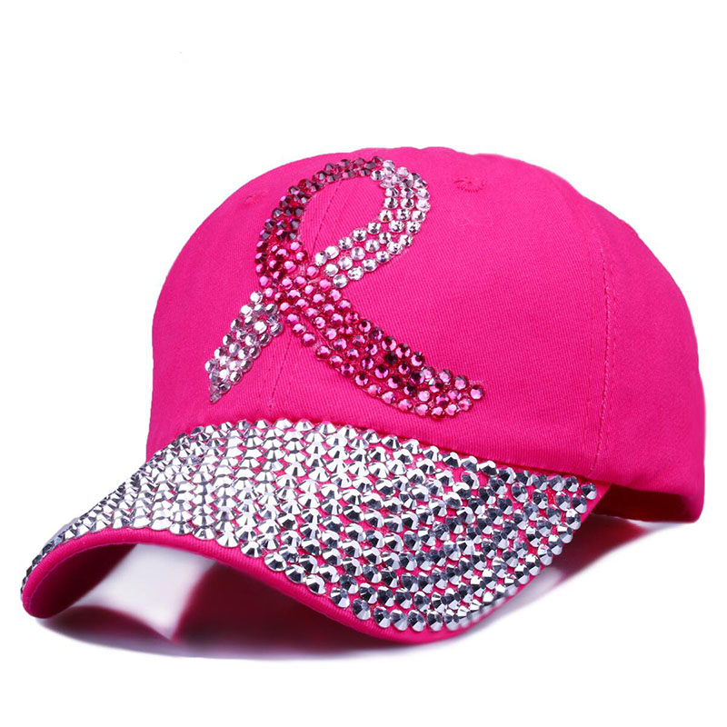 Farvet bånd kvinder besat krystaller rhinestones pailletter baseball cap pink swag bling afslappet hat kvindelige udendørs hatte: Rosenrød