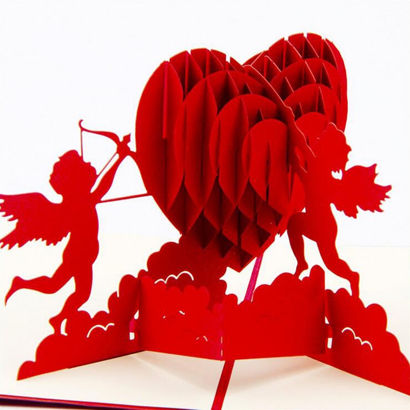 3D Pop Up Foldable Cut Paper Greeting Cards Handmade Love Cupid Post Cards Valentines Wedding Xmas