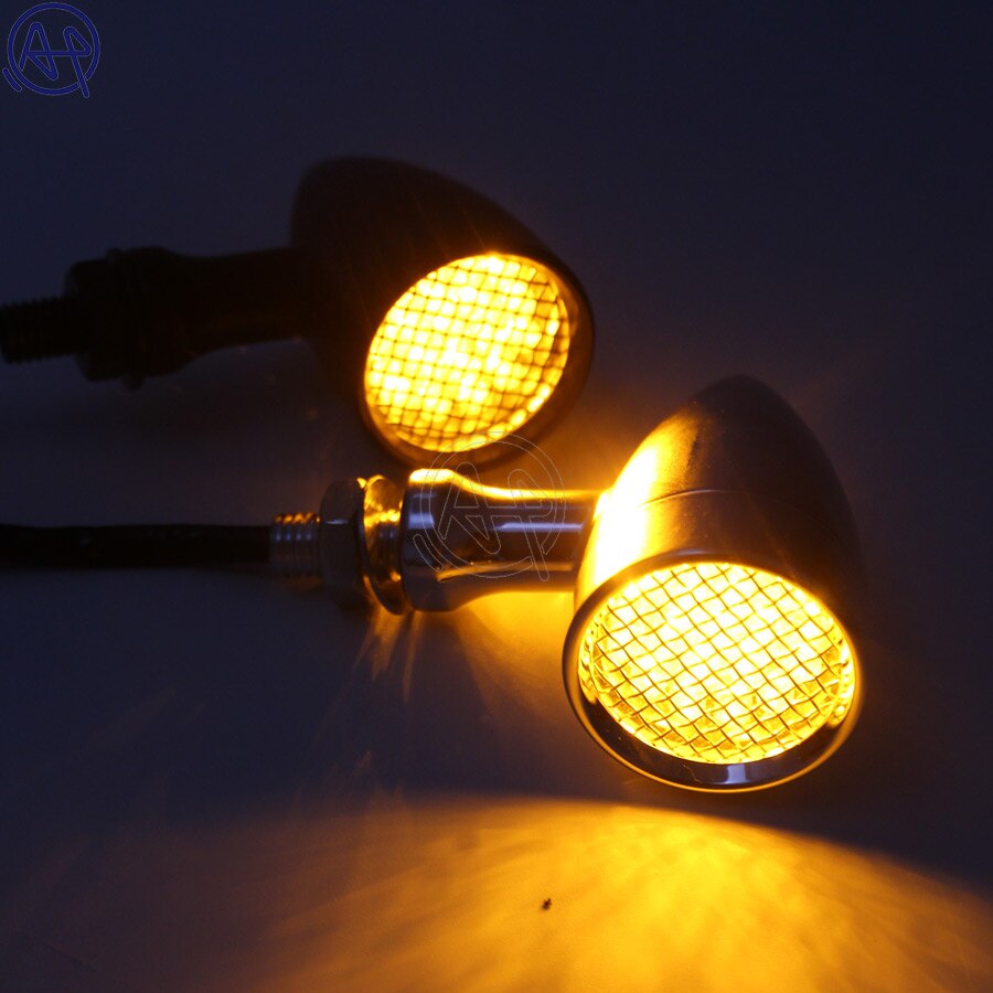 4pc Cafe Racer Motorcycle Retro Aluminum Turn Signal Light With Grid ...