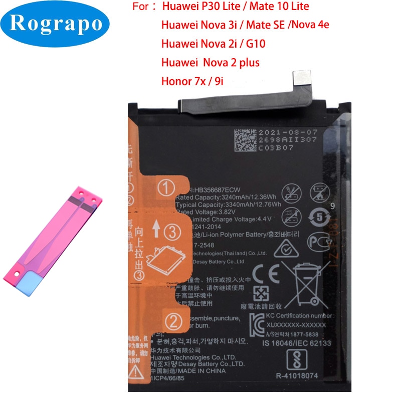 Batería 100% Original para Huawei Mate 10 Lite P30 Lite G10 / Nova 2 Plus 2i 3i 4e / Honor 9i 7X, 3340mAh, HB356687ECW, novedad