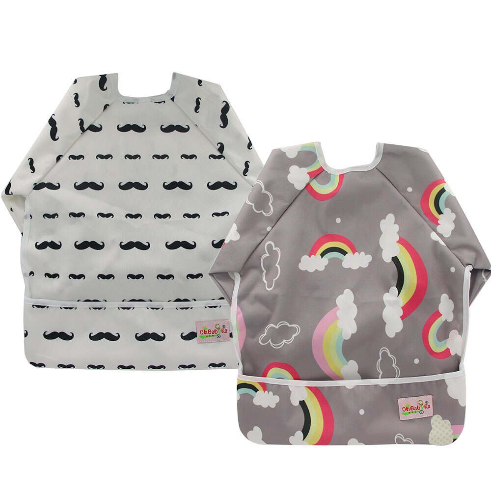 2-Pack Baby Slabbertjes met Mouwen - Waterdichte Voedselslabber met Zak - Dierenprint