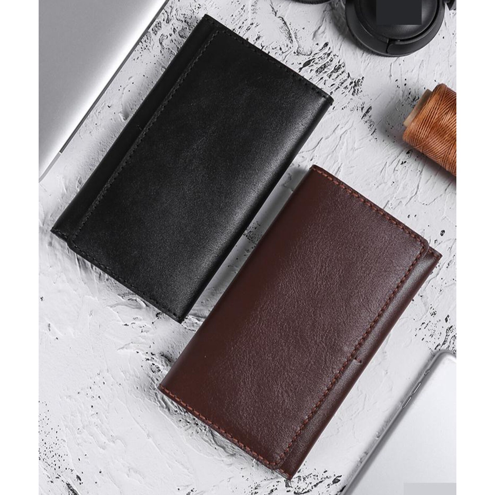 Handmade Leather Craft Purse Wallet Complete Kit, DIY Leather Long Bifold Wallet Kits for Men Women - 2 Colors Black/Brown