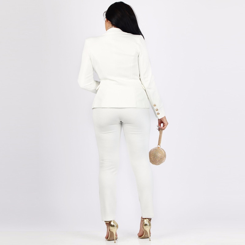 Work Pant Suit OL 2 Piece Set for Women Business Interview Suit Set Uniform Blazer Pencil Pant Office Lady Suit Black White