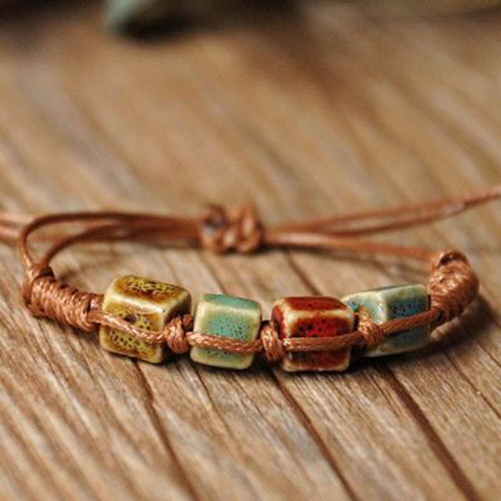 Vintage Kralen Armband Handgemaakte Geweven Elegante Armbanden Geometrische Bloem Glazuur Kralen Armband Voor Vrouwen Mannen Sieraden