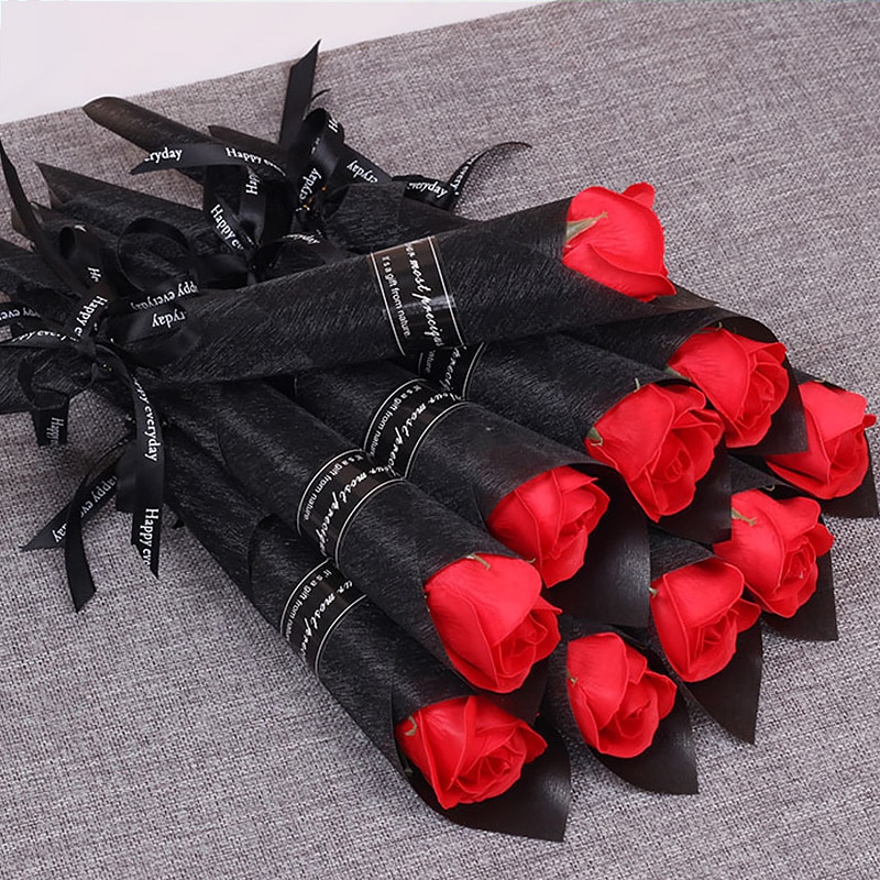 Enkelt rose blomster buket flerfarvet sæbe blomster til bryllup valentine forsyninger 35 cm rød lilla