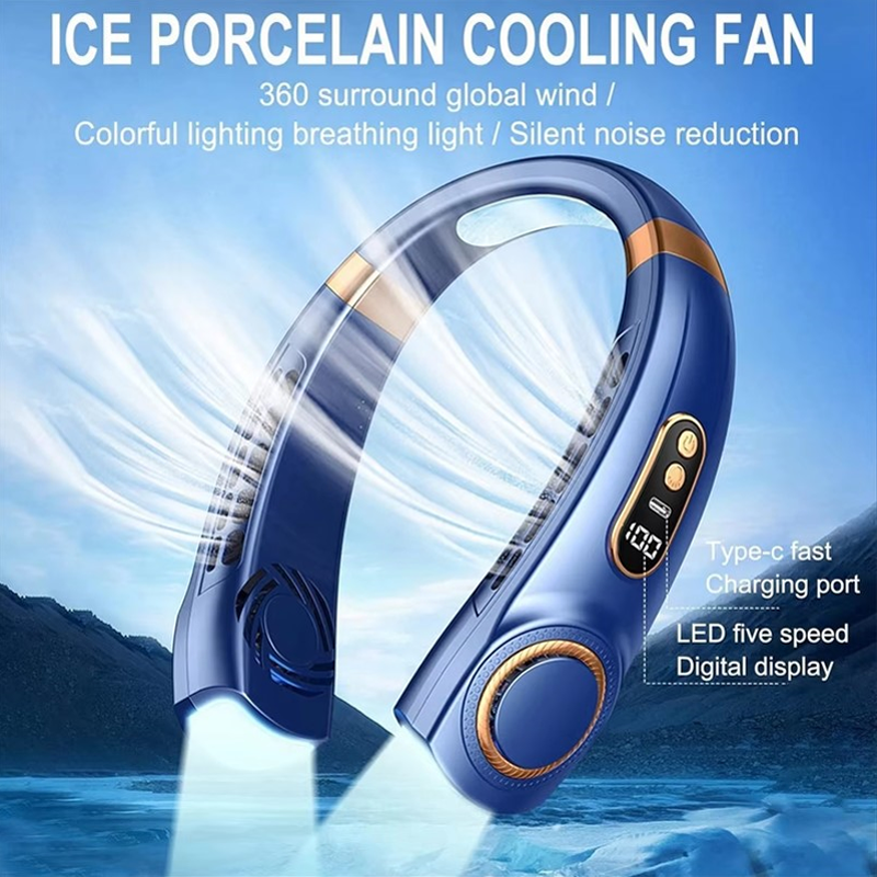 Ventilador portátil para colgar en el cuello, Mini ventiladores de cintura de refrigeración sin aspas con pantalla Digital y luz colorida, ventilador enfriador deportivo recargable