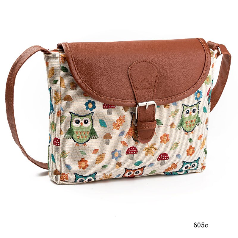 Miyahouse-Bolso con estampado de búho para mujer, bandolera con solapa de lona, bolsos de hombro tipo bandolera de dibujos animados, pequeños