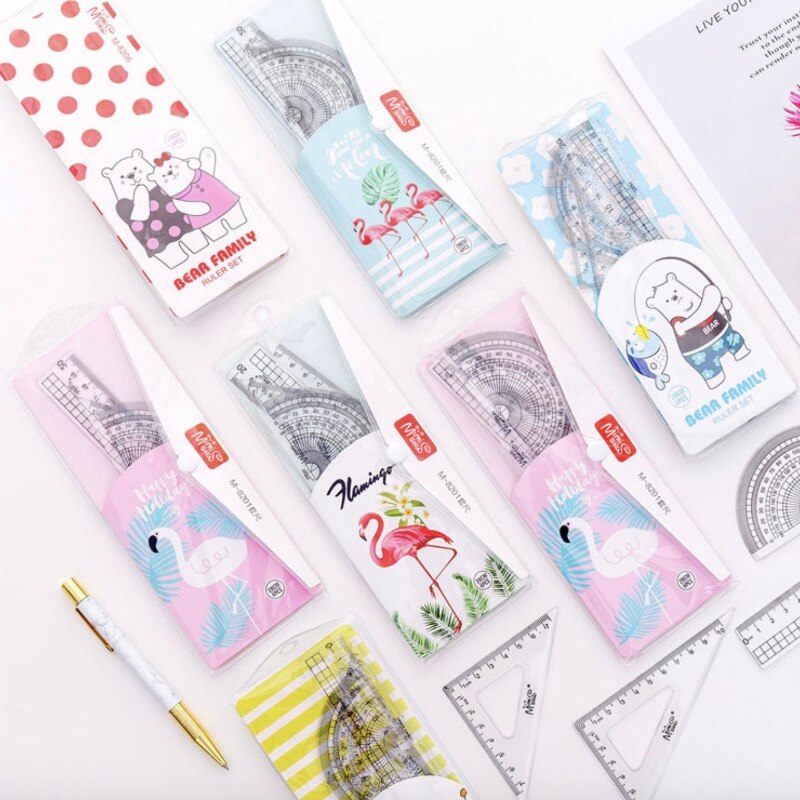 4 pcs/set Straight Ruler Protractor Students Math Geometry Office Soft Plastic Triangle Ruler Set School Supplies GG183: Default Title