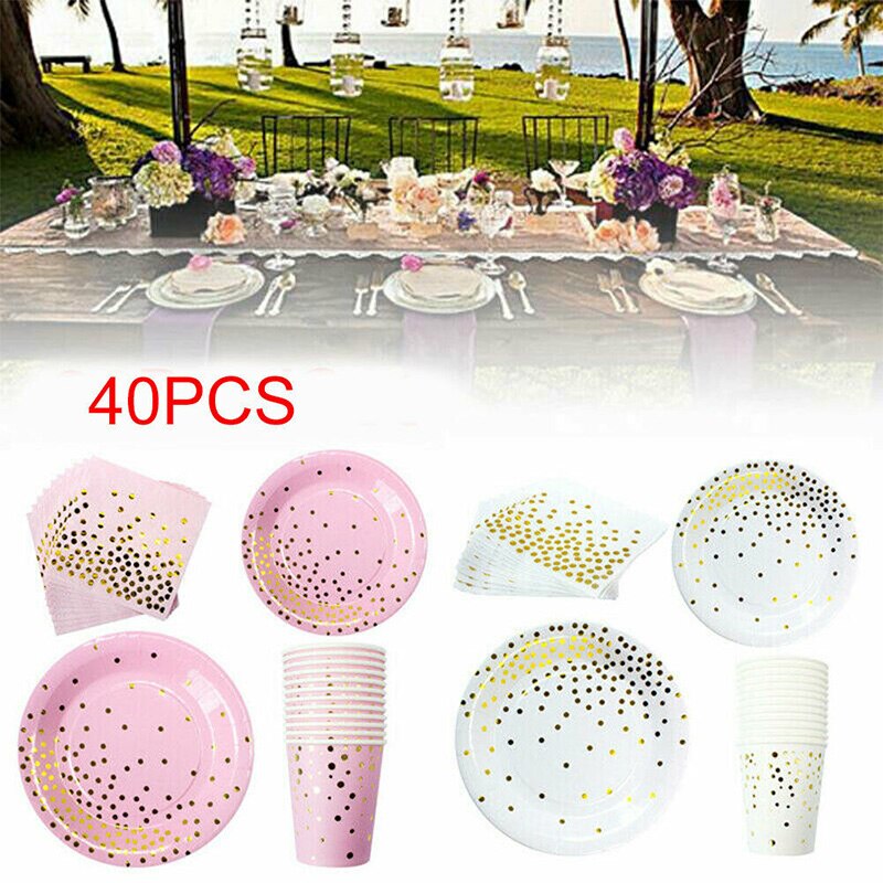 40pcs Wegwerp Kids Verjaardagsfeestje Servies Set Papier Doos Cup voor Wedding Party HVR88