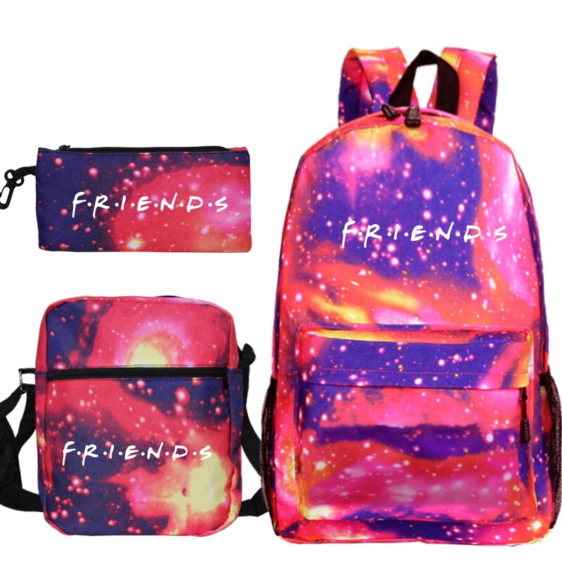 Mochila con estampado de TV Friends para Mujer, bolsa de viaje para ordenador portátil, escolar, para chicas adolescentes, 3 uds.