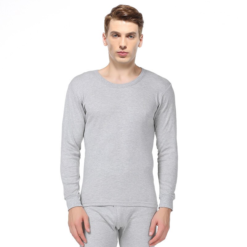 Men Plus Size Cotton Winter and Autumn Thermal Underwear Round Collar Undercoat Jacquard Long Johns Suit: 6809-Light Gray / XXL