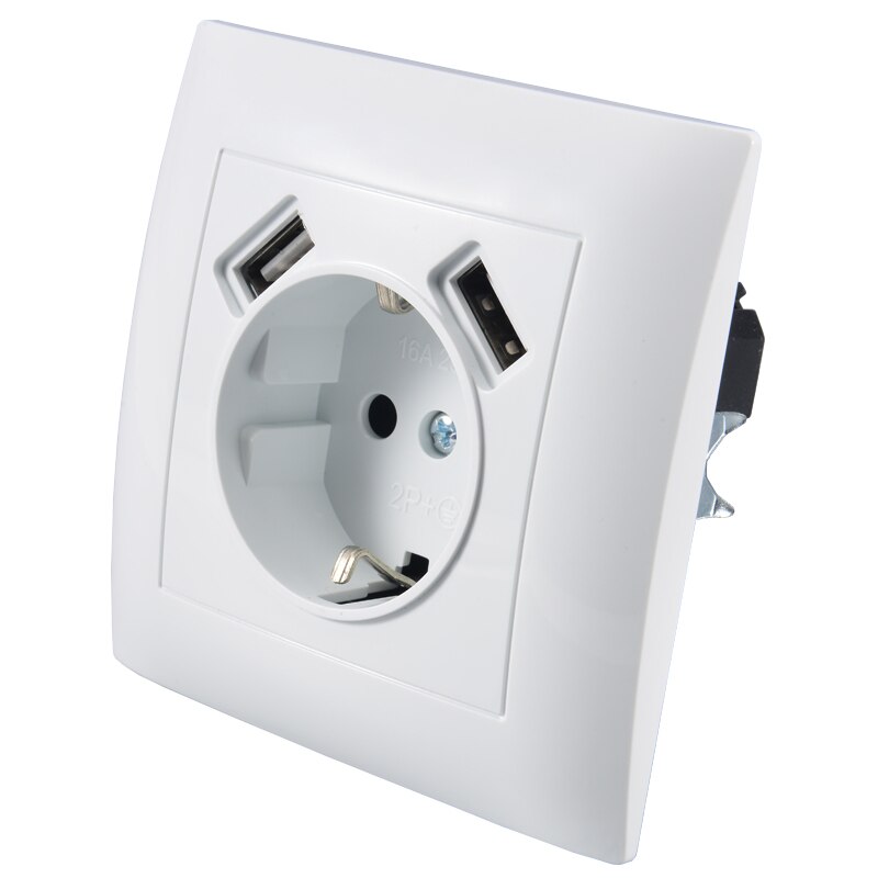 Usb-vägguttag dubbel usb-port 5v 2a eu standard enchufes med jordad parad dubbla usb-laddare för mobil lc --19