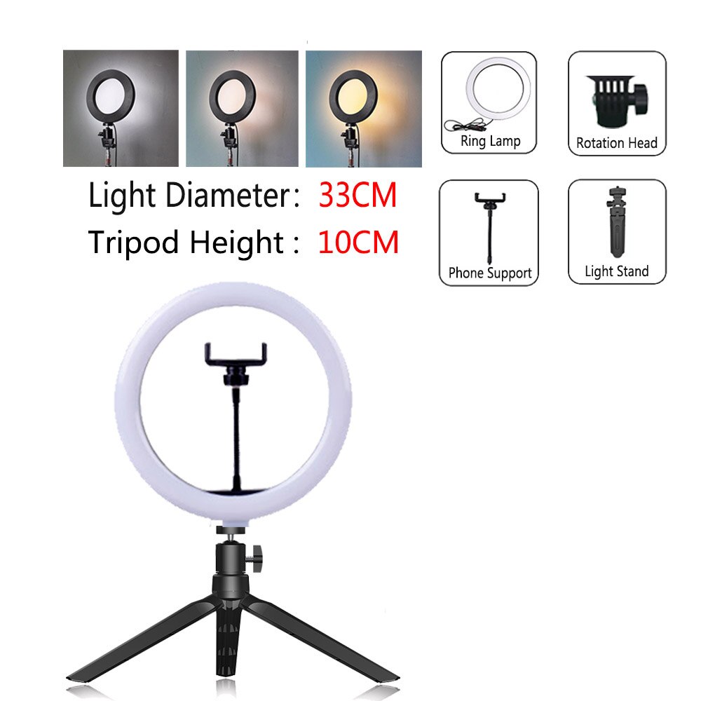 Dimmable LED Ring Light with Tripod USB Ring Lamp Photography Selfie Light Ring Tripod with Lamp Ringlight Ring Light Tripod wit: RLamp001-33CM-T10