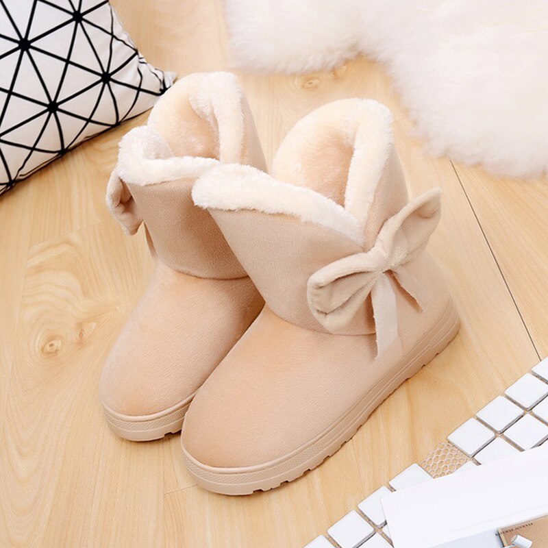 1 Pair Women Snow Boots Warm Shoes Bowknot Plush Anti-slip for Winter Outdoor ALS88
