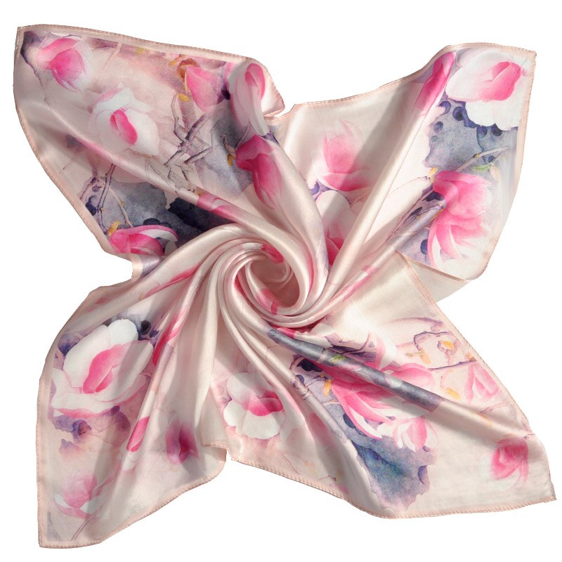 Silke firkantet tørklæde til kvinder print bandana naturlig silke tørklæde tørklæde lille suqare silketørklæde hår tørklæder 65 x 65cm: Farve 12