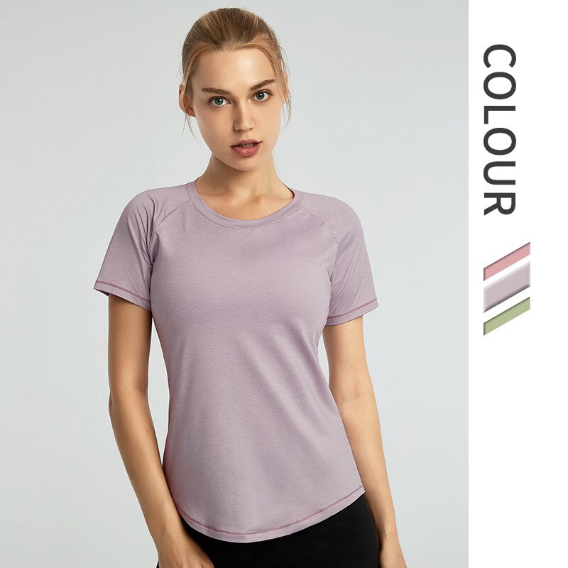 NCLAGEN Sports Top t-shirt sportive da donna manica corta Dry Fit Loose Fitness Top Running allenamento elastico palestra camicie traspiranti: purple / M