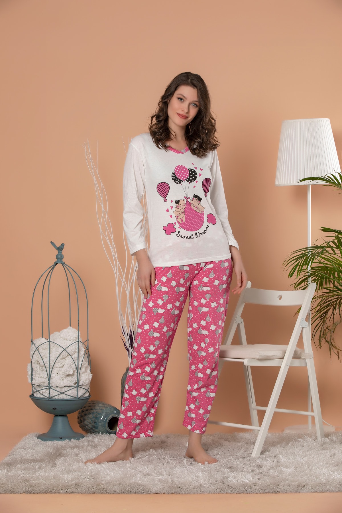 Strawberry dametrykt langærmet pyjamasdragt