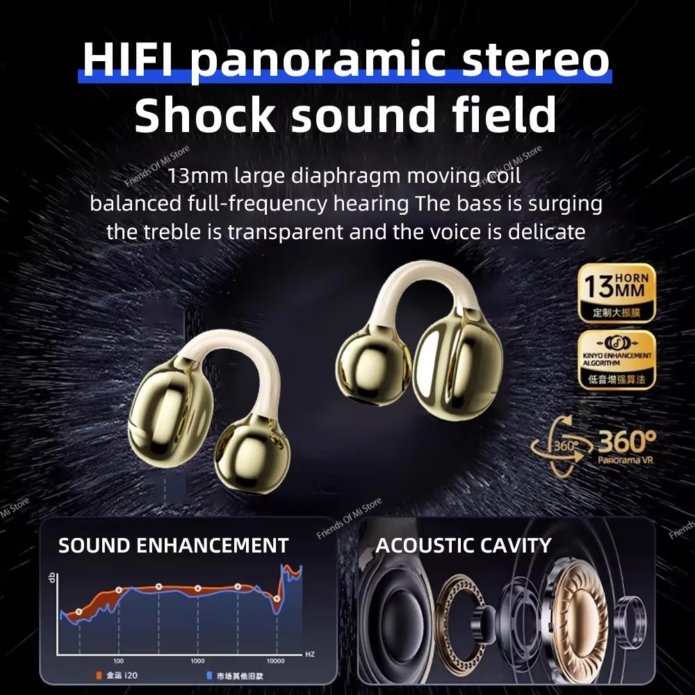 Cuffie wireless Xiaomi Auricolare Bluetooth con microfono Auricolari vivavoce con cancellazione del rumore Clip Ear Musica Sport Tappi per le orecchie da gioco