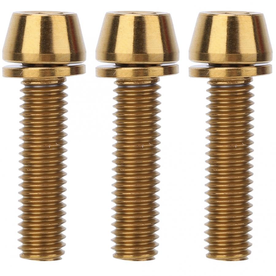 Pack de 3 tornillos para eje de bicicleta, de aleación de titanio, para manillar y sillín de bicicleta, Freno de disco de ciclismo: Golden M5x20mm