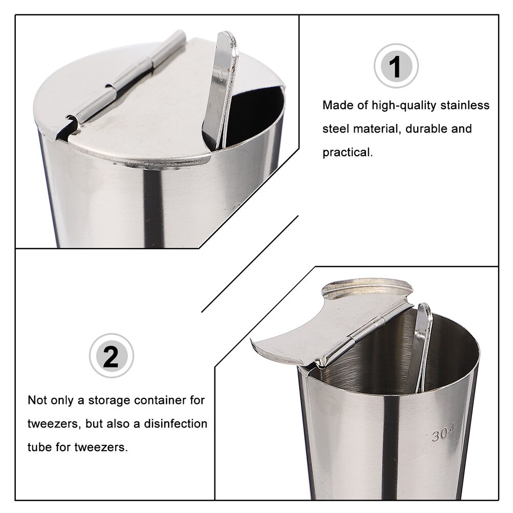 2 Pcs Stainless Steel Forcep Jar Tweezers Storage Holder Tweezers