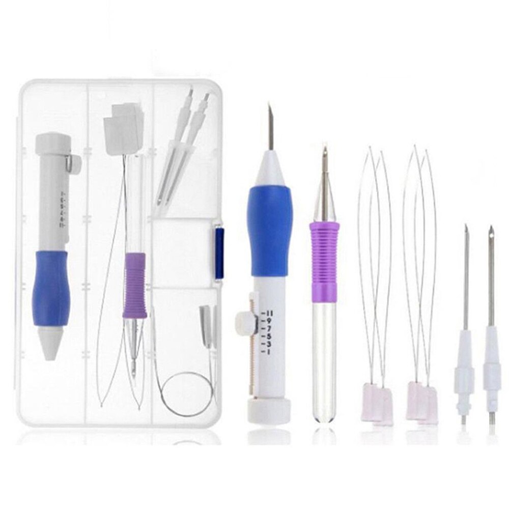 9x Embroidery Punch Needle Kit Stitching Tool Set Magic Embroidery Needle Pen Weaving Tool Knitting Sewing Tools for DIY Sewing