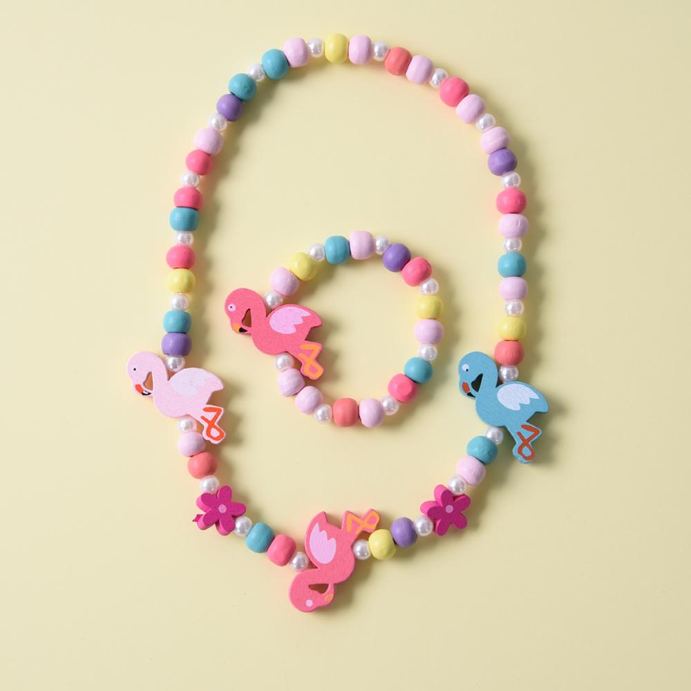 8 Color Natural Wood Colorful Beads Cute Animal Necklace Bracelet Set For Children's Jewelry Girl Birthday: X00015