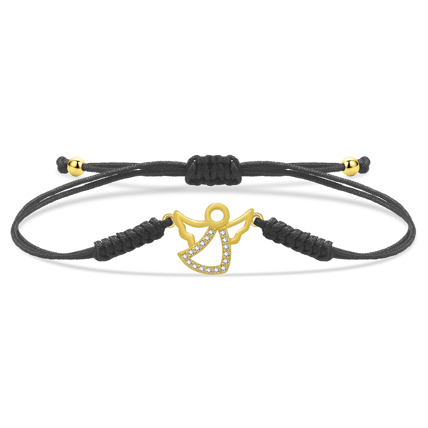 Vergulde Koperen Witte Zirkonia Stenen Cz Schattige Engel Bedelarmband Meisje 2024 Mode Zwart Rood Koord Knoop Sieraden Cadeau