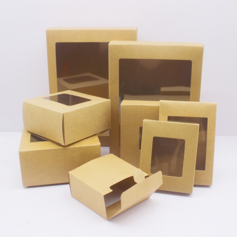 10 stücke DIY paket mit fenster weiß/kraft weihnachten box kuchen Verpackung Für Hochzeit home party muffin verpackung box
